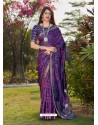 Dark Blue Designer Classic Wear Banarasi Satin Silk Sari