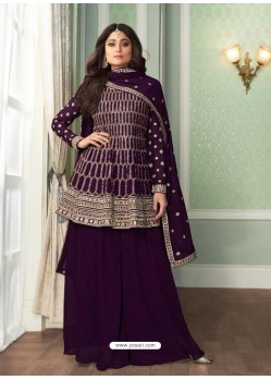 Purple Bridal Designer Party Wear Real Georgette Palazzo Suit