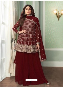 Maroon Bridal Designer Party Wear Real Georgette Palazzo Suit