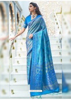 Blue Designer Classic Wear Silk Sari