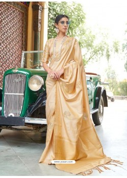 Cream Designer Classic Wear Silk Sari