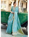 Turquoise Designer Classic Wear Silk Sari