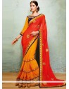 Markable Orange And Red Faux Georgette Saree