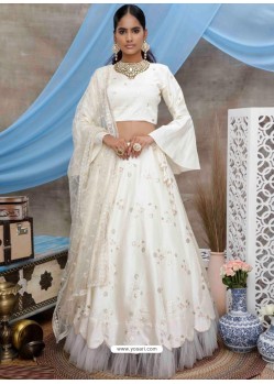 Off White Scintillating Designer Heavy Wedding Wear Lehenga