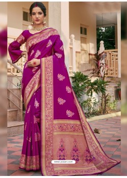 Medium Violet Designer Classic Wear Jacquard Silk Sari