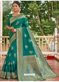 Teal Designer Classic Wear Jacquard Silk Sari