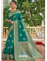 Teal Designer Classic Wear Jacquard Silk Sari