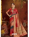 Red Designer Classic Wear Jacquard Silk Sari