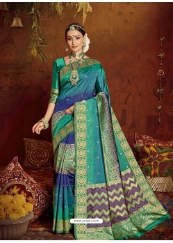 Aqua Mint Designer Classic Wear Jacquard Silk Sari