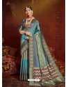 Aqua Grey Designer Classic Wear Jacquard Silk Sari