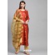 Dark Peach Designer Readymade Kurti Palazzo With Dupatta