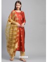 Dark Peach Designer Readymade Kurti Palazzo With Dupatta