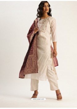 Off White Designer Readymade Kurti Palazzo With Dupatta