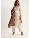 Off White Designer Readymade Kurti Palazzo With Dupatta