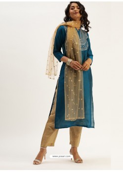 Teal Blue Designer Readymade Kurti Palazzo With Dupatta