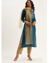 Teal Blue Designer Readymade Kurti Palazzo With Dupatta