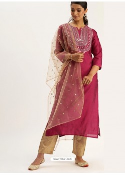 Rose Red Designer Readymade Kurti Palazzo With Dupatta