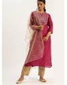 Rose Red Designer Readymade Kurti Palazzo With Dupatta