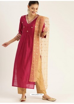 Rose Red Designer Readymade Kurti Palazzo With Dupatta