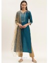 Teal Blue Designer Readymade Kurti Palazzo With Dupatta