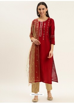 Maroon Designer Readymade Kurti Palazzo With Dupatta