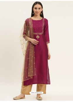 Deep Wine Designer Readymade Kurti Palazzo With Dupatta