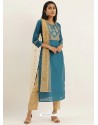 Blue Designer Readymade Kurti Palazzo With Dupatta