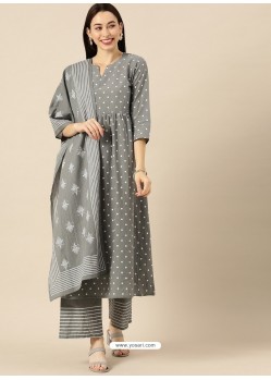 Grey Designer Readymade Kurti Palazzo With Dupatta