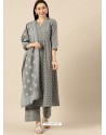 Grey Designer Readymade Kurti Palazzo With Dupatta