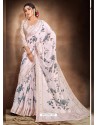 White Designer Classic Wear Pure Satin Sari