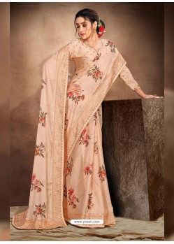 Light Beige Designer Classic Wear Pure Satin Sari