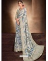 Light Grey Designer Classic Wear Pure Satin Sari