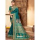 Teal Blue Designer Classic Wear Silk Sari