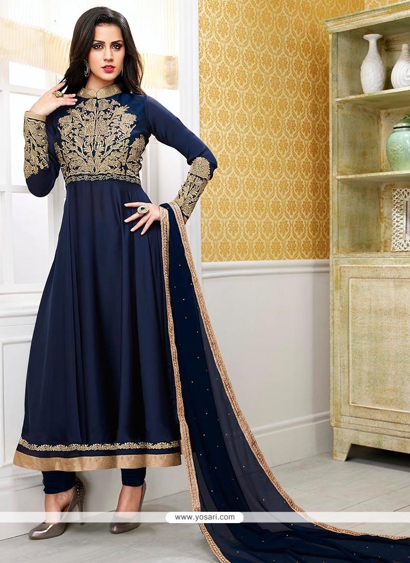 Flawless Blue Satin Anarkali Suits