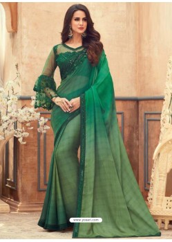 Dark Green Designer Party Wear Chiffon Digital Print Sari