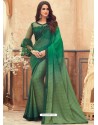 Dark Green Designer Party Wear Chiffon Digital Print Sari