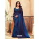 Dark Blue Designer Party Wear Chiffon Digital Print Sari