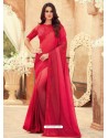 Red Designer Party Wear Chiffon Digital Print Sari