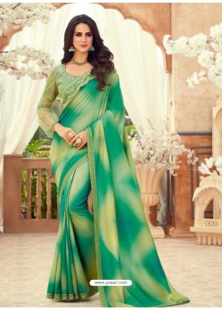 Jade Green Designer Party Wear Chiffon Digital Print Sari