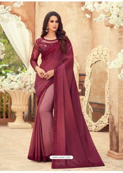 Deep Wine Designer Party Wear Chiffon Digital Print Sari