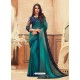 Teal Designer Party Wear Chiffon Digital Print Sari