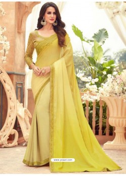 Lemon Designer Party Wear Chiffon Digital Print Sari