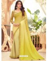 Lemon Designer Party Wear Chiffon Digital Print Sari