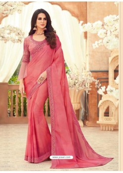 Peach Designer Party Wear Chiffon Digital Print Sari