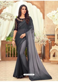 Grey Designer Party Wear Chiffon Digital Print Sari