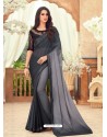 Grey Designer Party Wear Chiffon Digital Print Sari