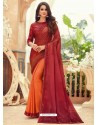 Tomato Red Designer Party Wear Chiffon Digital Print Sari