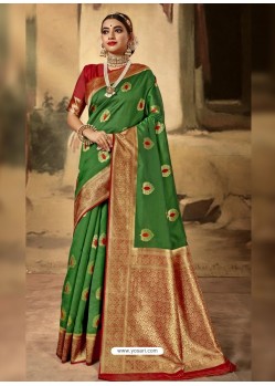 Forest Green Designer Classic Wear Silk Sari