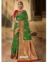 Forest Green Designer Classic Wear Silk Sari