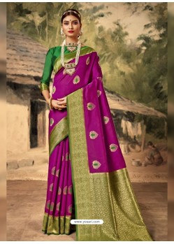 Medium Violet Designer Classic Wear Silk Sari